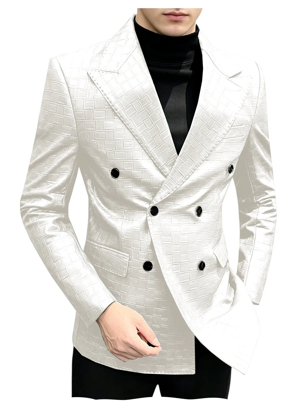 Men's Crocodile Leather Blazer Double Breasted Slim Fit Suit Jacket Formal Business Casual Sport Coat Wedding Party Streetwear