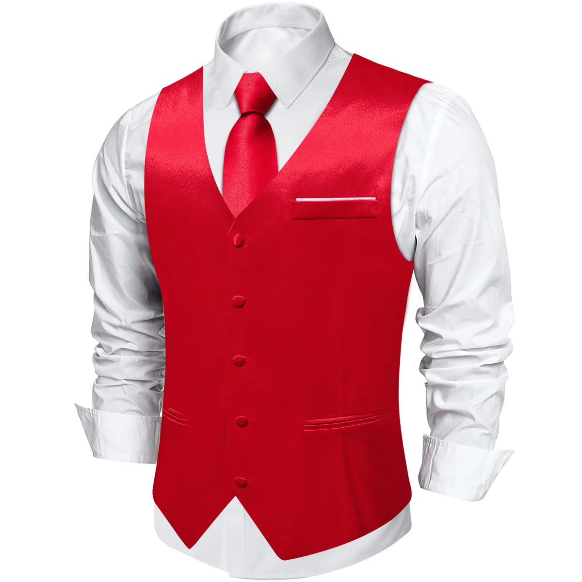 Men's Satin Suit Vest Set with Tie Handkerchief and Cufflinks for Wedding and Prom