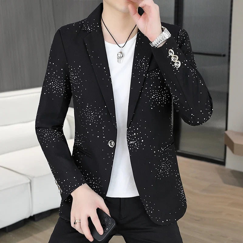 Blazer Men's Sequined High-end Hot Diamond Style Business Outdoor Travel Wedding Youth Slimming Casual High Formal Wear Blazer