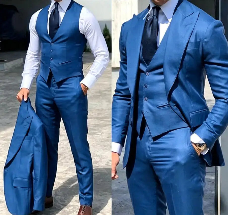 Classy Wedding Tuxedos Suits Slim Fit Bridegroom For Men 3 Pieces Groomsmen Suit Male Cheap Formal Business  (Jacket+Vest+Pants