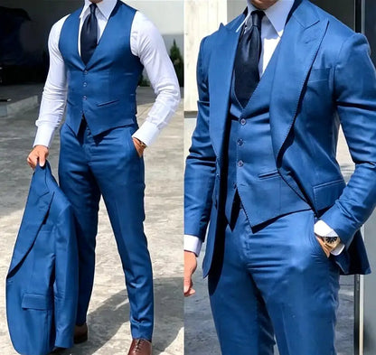 Classy Wedding Tuxedos Suits Slim Fit Bridegroom For Men 3 Pieces Groomsmen Suit Male Cheap Formal Business  (Jacket+Vest+Pants