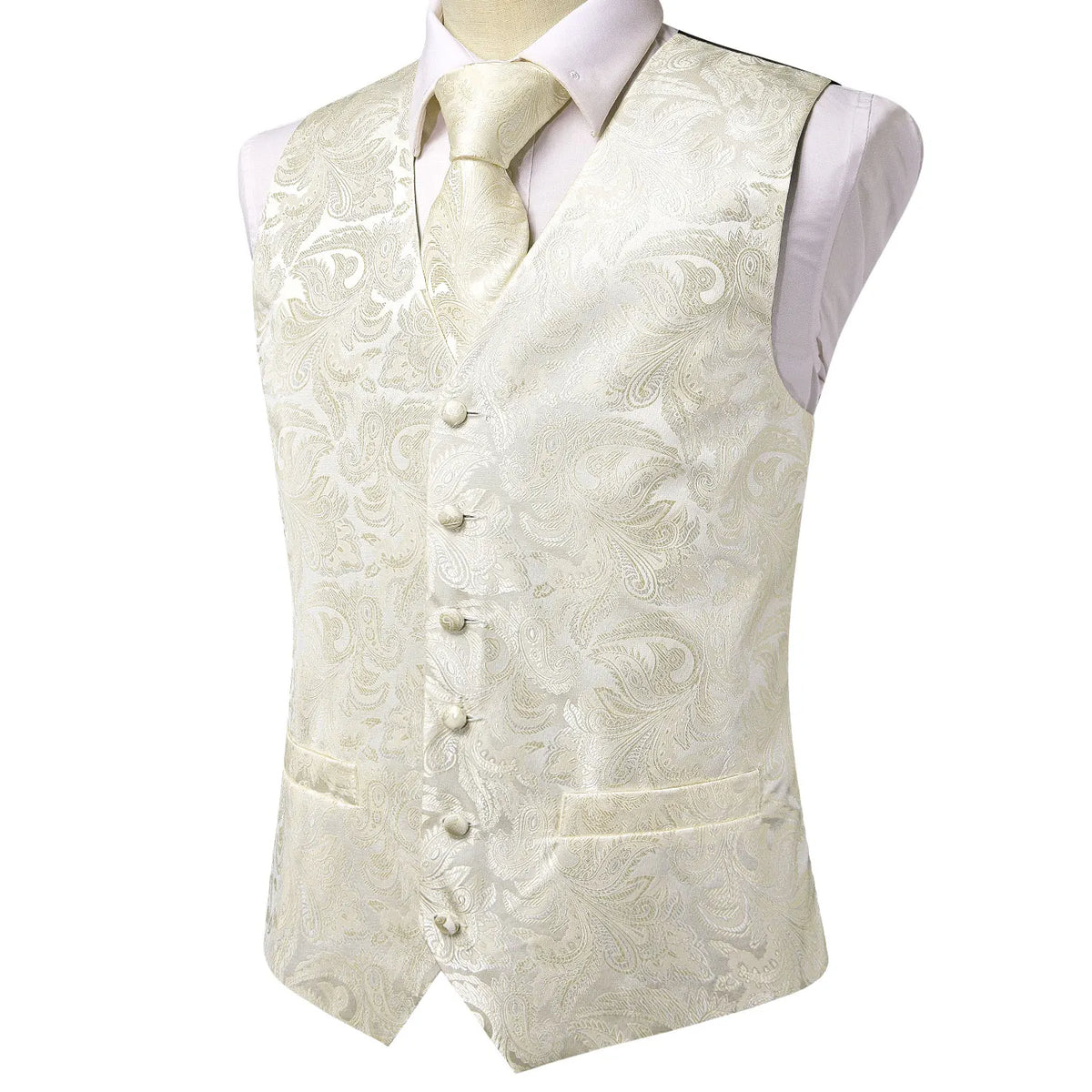 Men's Vest Paisley Jacquard Set with Necktie Pocket Square and Cufflinks for Weddings and Formal Events