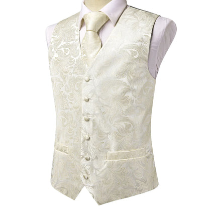 Men's Vest Paisley Jacquard Set with Necktie Pocket Square and Cufflinks for Weddings and Formal Events