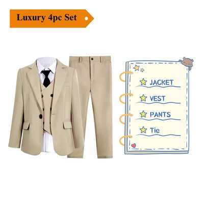 Boys 4-Piece Formal Suit Set – Kids Wedding & Prom Tuxedo with Jacket, Vest, Pants & Tie