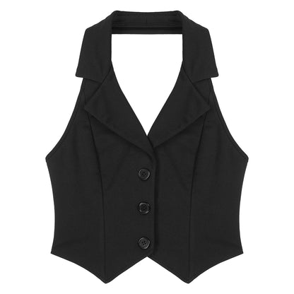 Elegant Women's Sleeveless Suits Waistcoat Halter Vests for Business Commuting Formal Clothes Mujer OL Office Ladies Crop Top