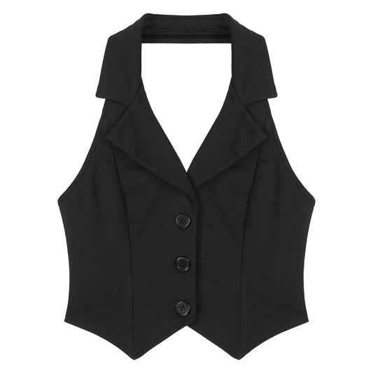 Elegant Women's Halter Vests Sleeveless Suits Waistcoat Mujer OL Office Ladies Crop Top for Business Commuting Formal Clothes