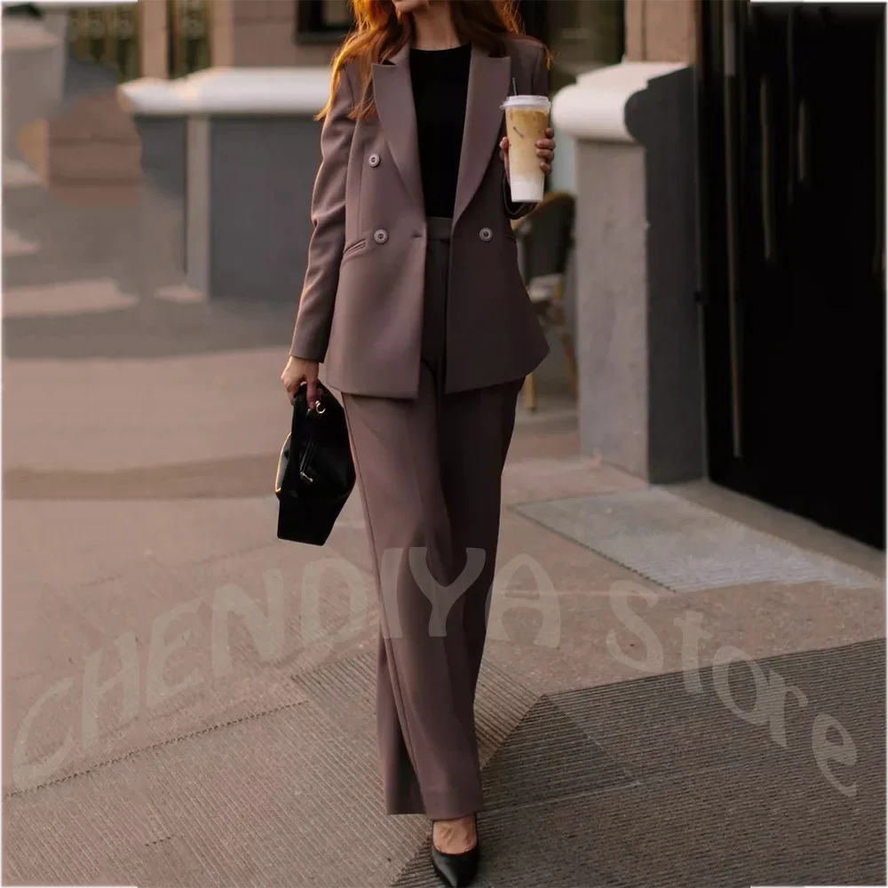 Modern Stylish Women's Suit Tailored 2 Piece Peaked Lapel Double Breasted Elegant Lady Business Office Outfit Fashion Trendy