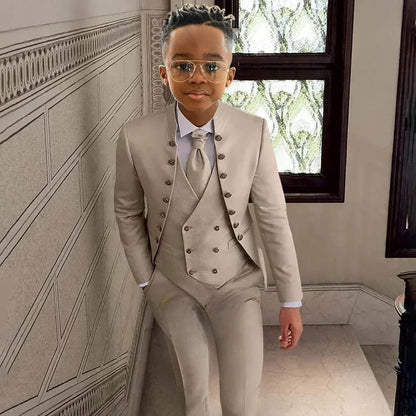 Fashionable Kids Stand-up Collar Suits 3 Pieces Jacket Vest Pants Performance Outfit Comfortable Boys Tuxedo Wedding Guest Wear
