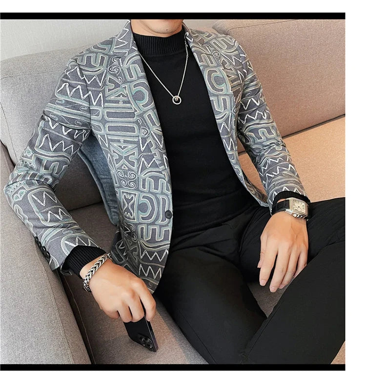 Brand Luxury Suit Jacket for Men 2023 Autumn Printed Casual Busines Blazer Masculino Slim Fit Wedding Groom Social Dress Coat