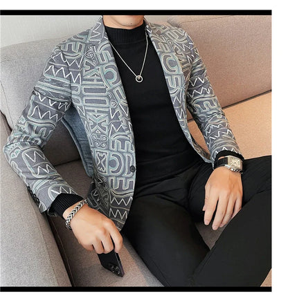 Brand Luxury Suit Jacket for Men 2023 Autumn Printed Casual Busines Blazer Masculino Slim Fit Wedding Groom Social Dress Coat