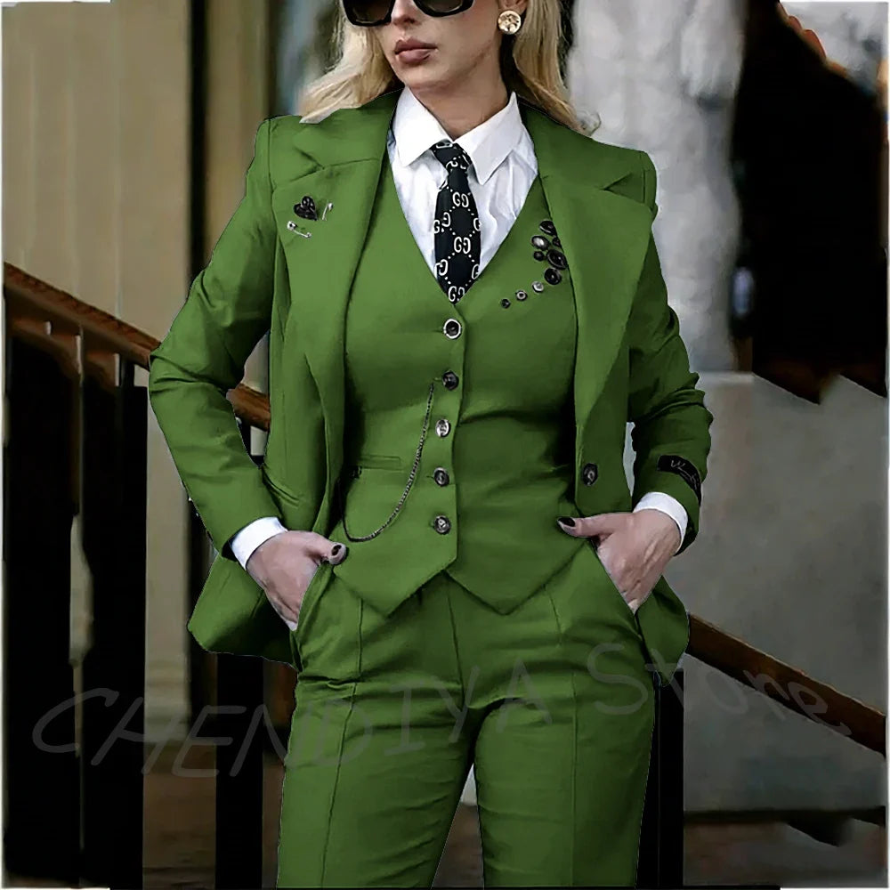 Modish Notched Lapel Women Suit Slim Fitted Solid Costume Custom Made Professional Single Breasted Lady Sets Full Outfits