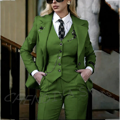 Modish Notched Lapel Women Suit Slim Fitted Solid Costume Custom Made Professional Single Breasted Lady Sets Full Outfits