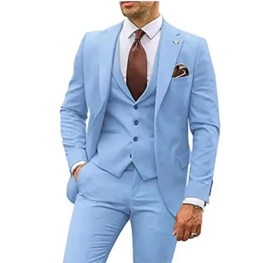 Beige Slim Fit Men's Suit 3-Piece Set Groom Tailcoat Wedding Best Men Formal Party Outfit