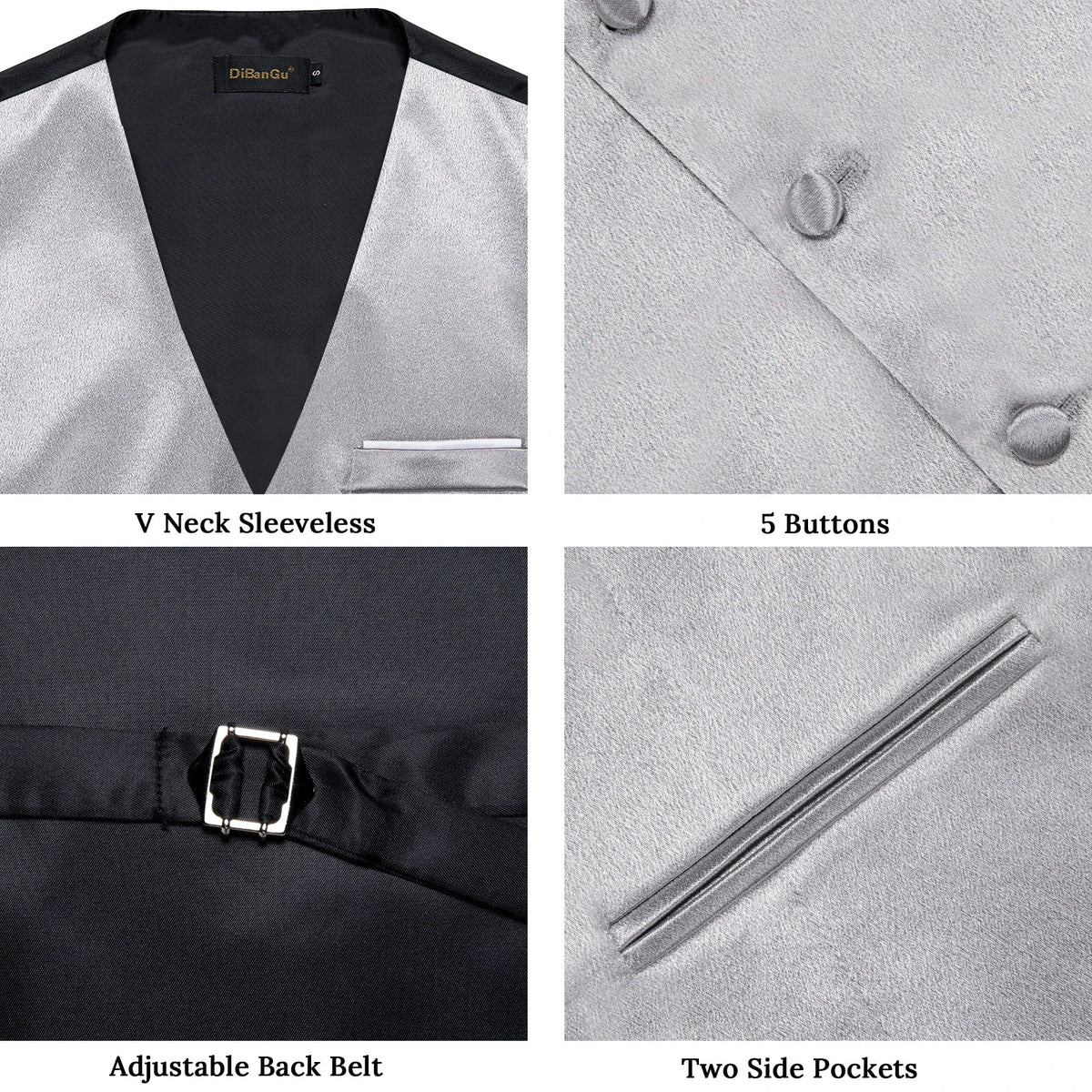 Men's Satin Suit Vest Set with Necktie Bow Tie Handkerchief and Cufflinks for Wedding and Formal Occasions