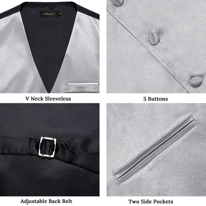Men's Satin Suit Vest Set with Necktie Bow Tie Handkerchief and Cufflinks for Wedding and Formal Occasions
