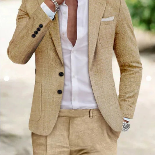 Men's 2 Piece Suit Set Smart Casual Digital Printed Single Breasted Blazer for Wedding and Business