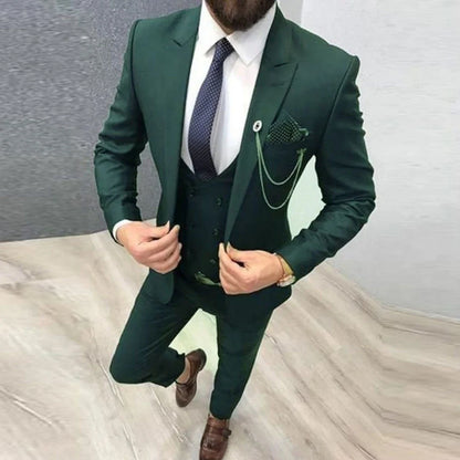 Men Suit 3 Pieces Gray Solid With Lapel Slim For Wedding Groom Business Party Banquet Ceremonial Tuxedo Set Jacket Vest Pants
