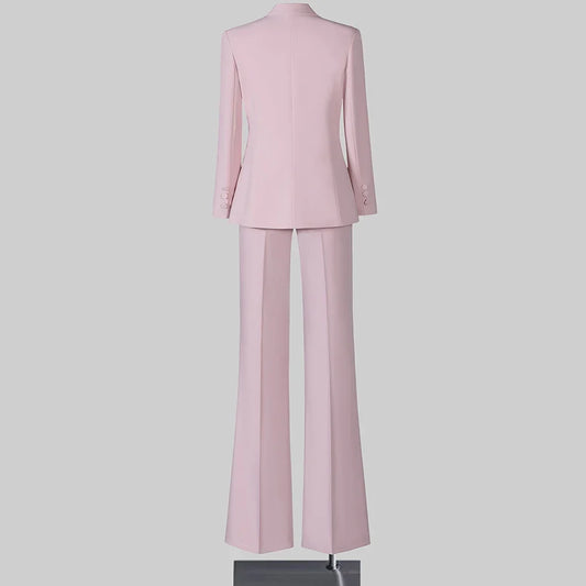 Elegant Chic Business Formal Blazer Suit Pants Set 2 Piece Womens Outfit Autumn Fashion Pink Jacket Coat Trousers Work Wear