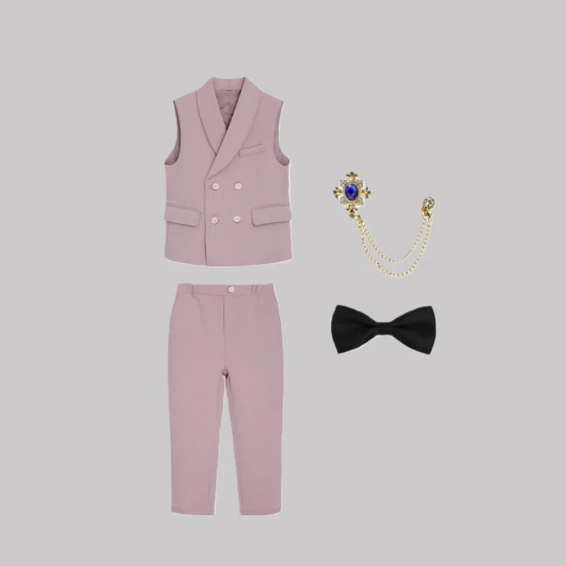 Kids Vest Pants Party Photograph Set Children Formal Wedding Suit Teenager Boys Birthday Tuxedo Party Dress Child Dance Costume