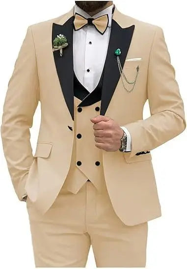 Slim Fit Peaked Lapel Formal Men Suits Solid Business Wedding Tuxedo Fashion Groom Outfit with Blazer Vest Pants for Prom Dinner