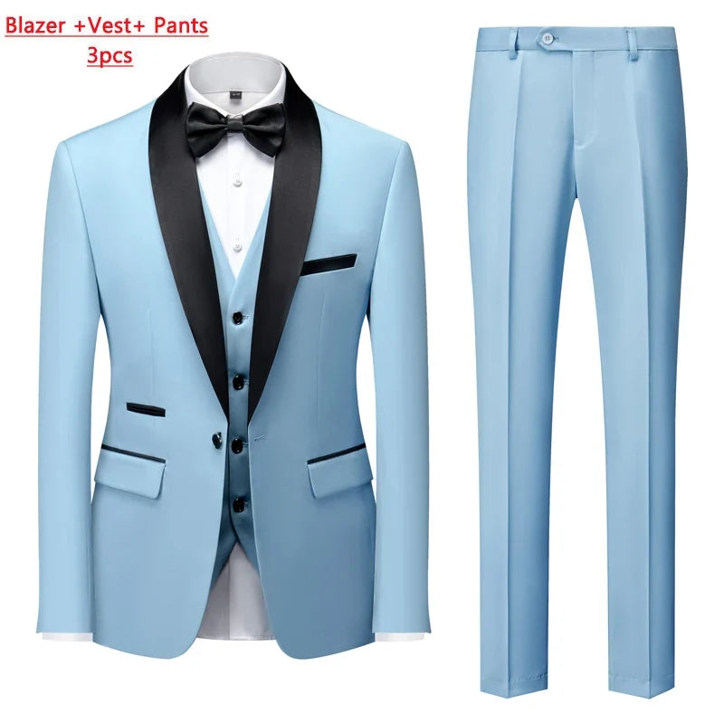 Men's Slim Fit Formal Suit Set – Blazer, Vest & Pants for Weddings & Parties