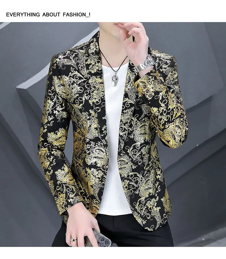 Blazer New Men's Fashion Business Gentleman Gentleman Hot Stamping Print Outdoor Performance Trend Wedding Banquet Casual Blazer