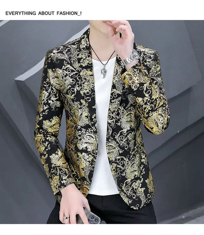 Blazer New Men's Fashion Business Gentleman Gentleman Hot Stamping Print Outdoor Performance Trend Wedding Banquet Casual Blazer