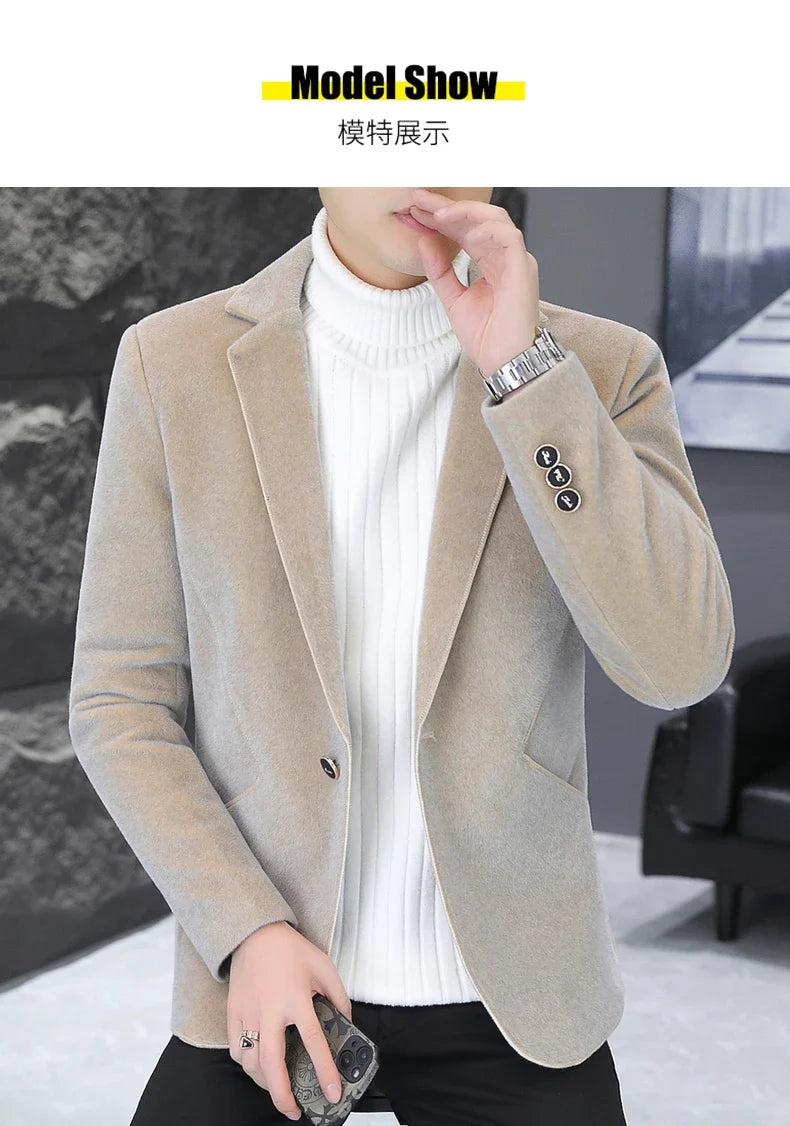 2025 Autumn Suit Men's Fashion Handsome Trend All Matching Woolen Youth Slim Small Suit Dress Single West Coat Coat  M-4XL