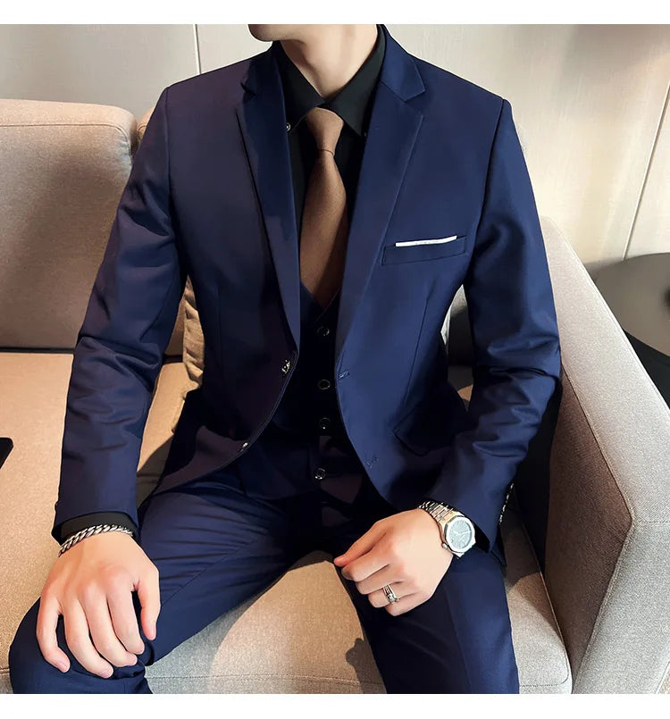 Men's Three-Piece Slim Fit Suit – Blazer, Vest, and Pants for Wedding, Business, and Formal Occasions