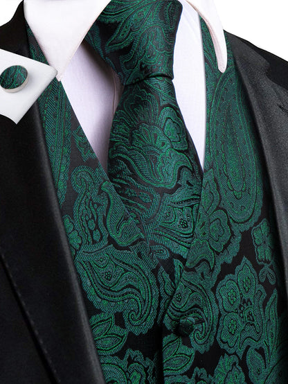 Men's Paisley Waistcoat Set – Single Breasted Vest with Matching Tie for Weddings and Formal Events