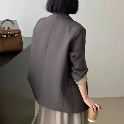 Spring Autumn Elegant Grey Women Blazer Jacket Long Sleeve Single Button Blazers for Women Office Loose Chic Women's Clothing