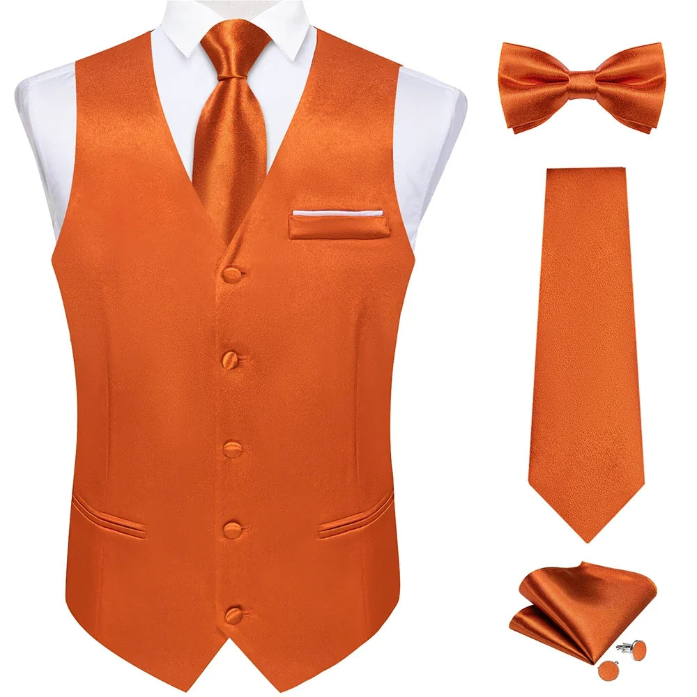 Men's Satin Suit Vest Set with Necktie Bow Tie Handkerchief and Cufflinks for Wedding and Formal Occasions