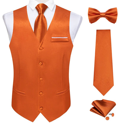 Men's Satin Suit Vest Set with Necktie Bow Tie Handkerchief and Cufflinks for Wedding and Formal Occasions