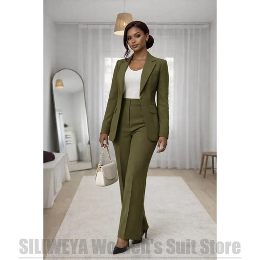 Women 2 Piece Suit Set Notch Lapel One Button Wear Elegant Blazer And Pants Formal Workwear For Women Office Lady Outfit