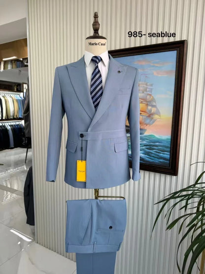 New Stylish Man Suit Set 2 Pieces Party Wear Classic Peak Lapel Men's Formal Suits Host Costumes Long Sleeve Tuxedo S-3XL