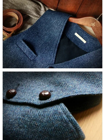 Men's Waistcoat Herringbone Wool Blend V-Neck Single Breasted Vest for Weddings and Smart Casual