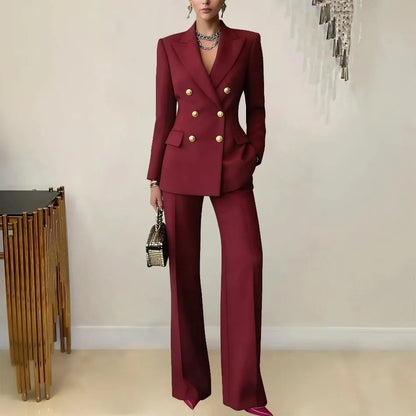 Pure Color Button up Long Sleeve Shirt And Pants Set Formal Streetwear Polyester Spandex Women's Casual Outfit Four Seasons