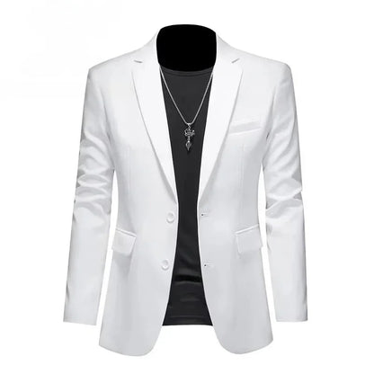 Men White Formal Jackets Two Bittons Long Sleeve Korean Mens Suit Jackets Office Wear Wedding Blazer