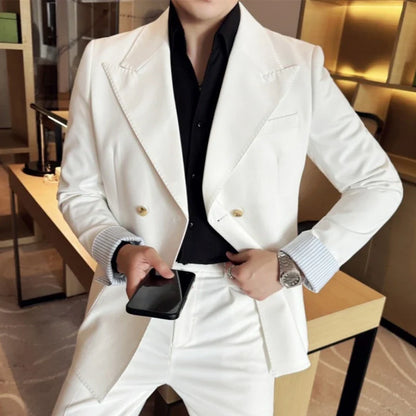Korean Style Double Breasted Suit Jacket for Men Fashion Casual Business Suit Jackets Office Social Banquet Blazer Masculino