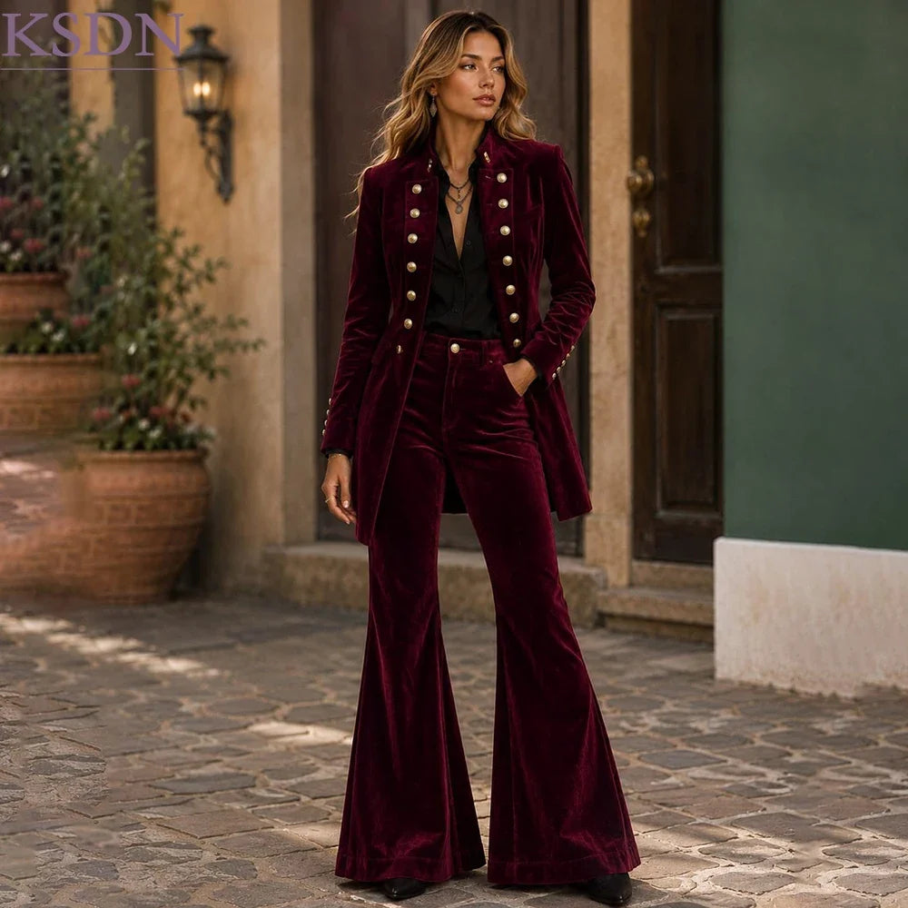 Modern Velvet Women's Suits Elegant Business Stylish 2 Piece Jacket Pants Outfits Formal Customzied Female Clothing Costume