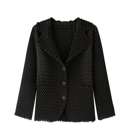 Pleats Original High-end Simple Solid Wave Pleated Small Suit Casual Versatile Long-sleeved Short Jacket Female Spring
