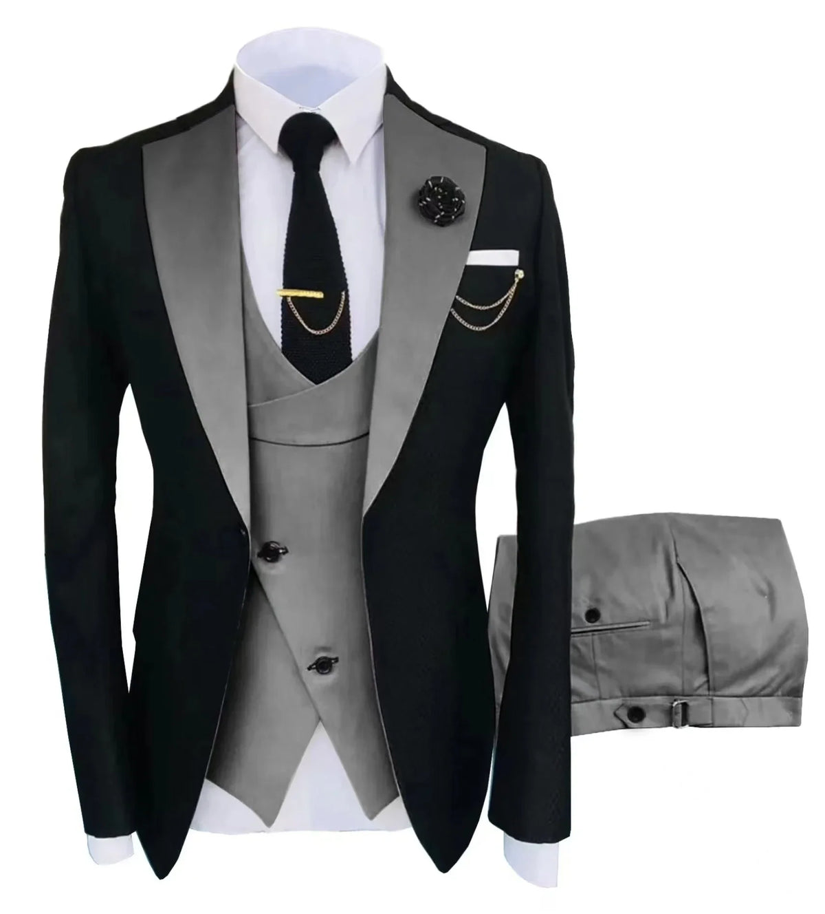 Costume de mariage 3 pièces pour homme – Veste, gilet et pantalon – Coupe ajustée – Tuxedo pour garçons d'honneur, costume pour adultes, pour les fêtes de mariage estivales à la plage