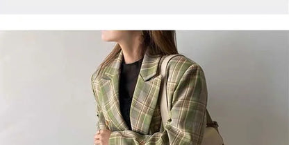 Spring Autumn 2024 British Style Women's Long Sleeve Loose Casual Plaid Jacket Elegant Outerwear Top Trendy Commute Wind