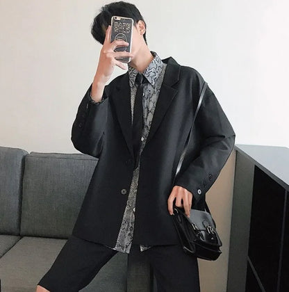 Men's Spring Korean Style Retro Blazer Ins Trendy Hong Kong Style Cool Jacket Viral Vintage Casual Suit Outerwear New