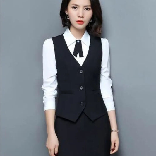 OL Fashion Business Vest Coat Plus Size Solid Color Formal Office Ladies Vest V Neck Sleeveless Work Wear Uniforms Casual