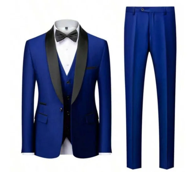 Men's black 3-piece slim fit elegant formal casual 3-piece set jacket vest pants business wedding dance regular sports jacket