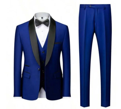 Men's black 3-piece slim fit elegant formal casual 3-piece set jacket vest pants business wedding dance regular sports jacket