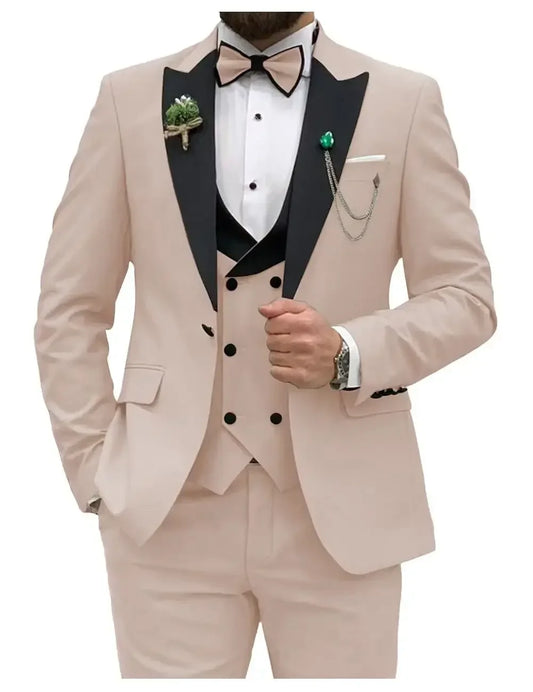 Beige Men Wedding Suits Slim Fit 3 Piece Double Breasted Suit Men Wedding Prom Party Business (Blazer+Vest+Pants)
