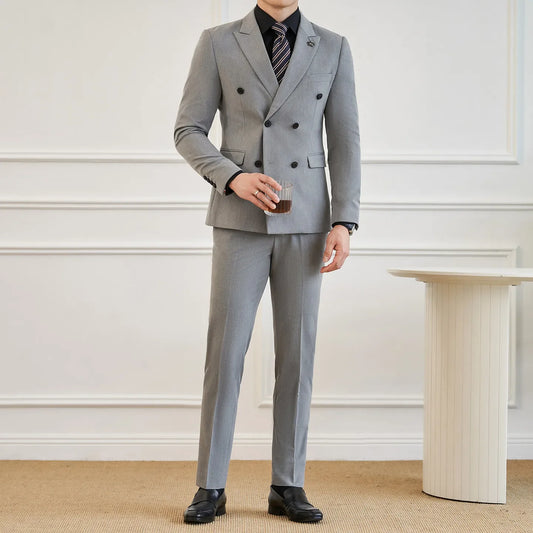 Elegant Double Breasted Men's Suit High Quality Fashion ltalian Style Slim Fit Business Groom  Wedding Party Tuxedo 2/3 Pieces