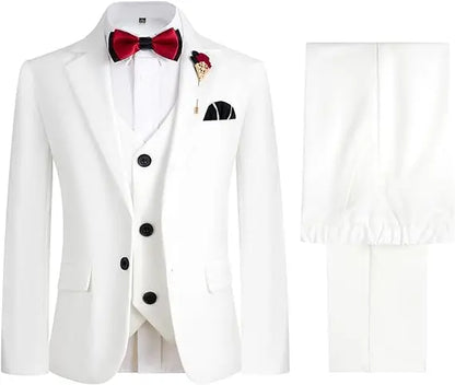 4Pieces/Set Jacket Vest Pants Bowtie Child White Piano Violin Dress Gentleman Kids Slim Prom Suit Boys Dance Performance Costume